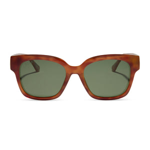 madison mealy x diff eyewear mae square sunglasses with a honey tortoise frame and g15 polarized lenses front view