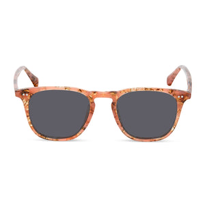 diff eyewear maxwell square prescription sunglasses with a beige coral tortoise acetate frame and grey prescription lenses front view