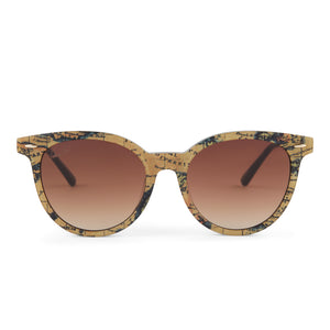 patricia nash x diff eyewear blondie sunglasses with a european map acetate frame and brown gradient lenses front view