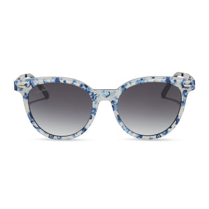 patricia nash x diff eyewear blondie sunglasses with a renaissance revival blue and white acetate frame and grey gradient lenses front view