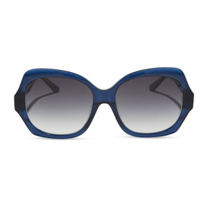 patricia nash x diff eyewear farrah sunglasses with a carribean blue acetate frame and grey gradient lenses front view
