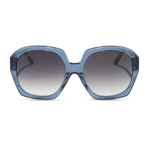 patricia nash x diff eyewear suzanne square sunglasses with a mirage blue acetate frame and grey gradient lenses front view