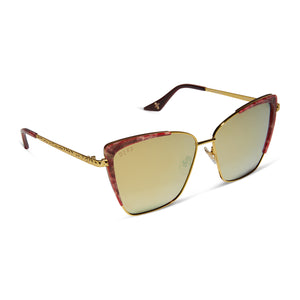 star wars x diff eyewear queen amidala oversized cat eye sunglasses with a marbled naboo royal red with hammered gold frame and gold mirror polarized lenses angled view