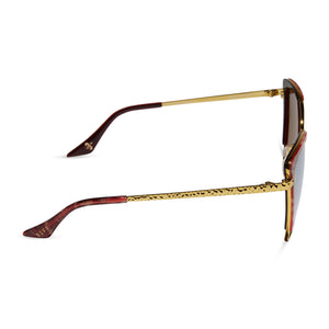 star wars x diff eyewear queen amidala oversized cat eye sunglasses with a marbled naboo royal red with hammered gold frame and gold mirror polarized lenses side view