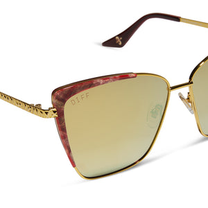 star wars x diff eyewear queen amidala oversized cat eye sunglasses with a marbled naboo royal red with hammered gold frame and gold mirror polarized lenses detailed view