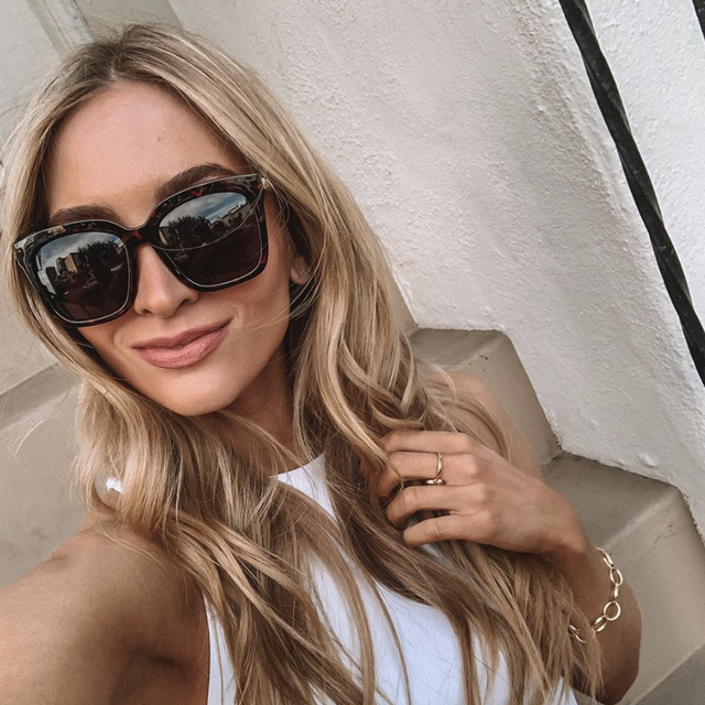 Customer Content - sophie wearing the bella tortoise and grey 