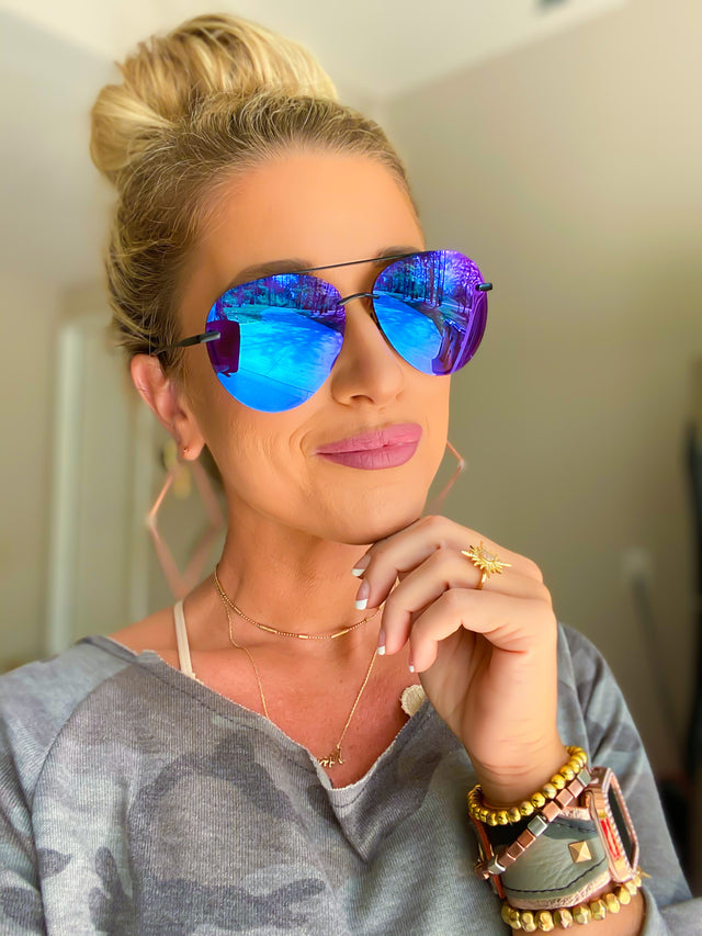 Customer Content - Kalee wearing the lenox in matte black and purple mirror