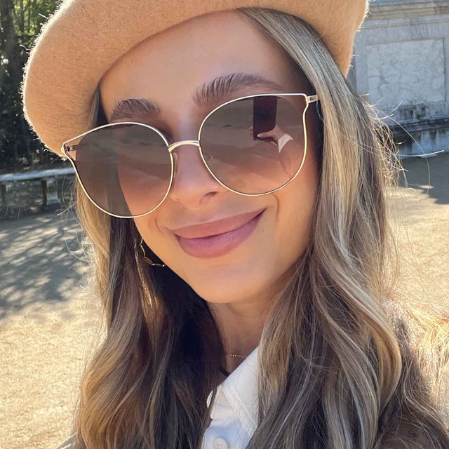 Isolated image of brown gradient sunglasses shown from side view. Leopard  patterned texture at bottom of the frame. Earpiece part is black color  Stock Photo - Alamy