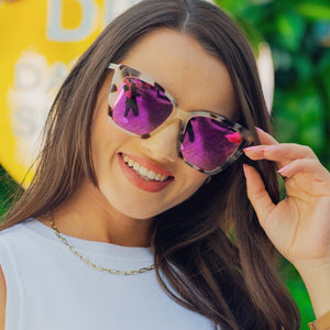Becky II XS Cat Eye Sunglasses Cream Tortoise Pink Mirror