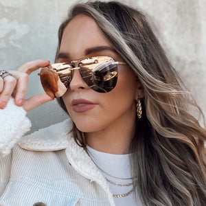 Tahoe Aviator Sunglasses, Brushed Gold & Bronze Mirror