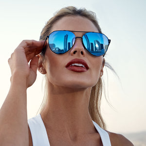Womens blue aviator sales sunglasses