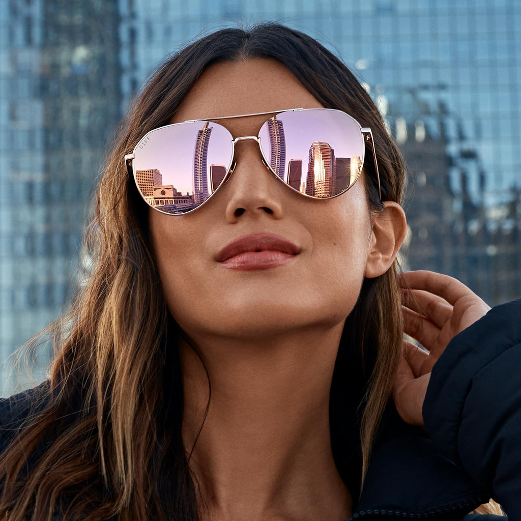 Diff Dash Dash Aviator Sunglasses | Rose Gold & Cherry Blossom Mirror Polarized ...