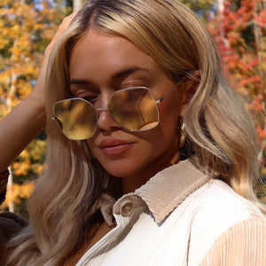 Square Sunglasses - Brushed Gold Frame - Bronze Mirror Sunglasses Lens - Iris by Diff Eyewear