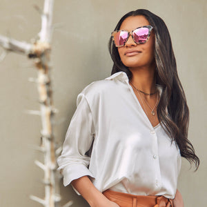Becky IV Cat Eye Sunglasses | Cream Tortoise & Pink Mirror 