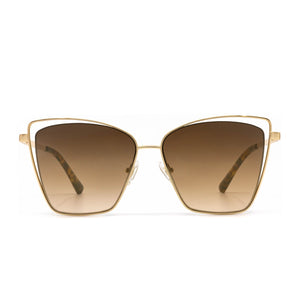 Becky III sunglasses with brushed gold frame and brown gradient lens-front view