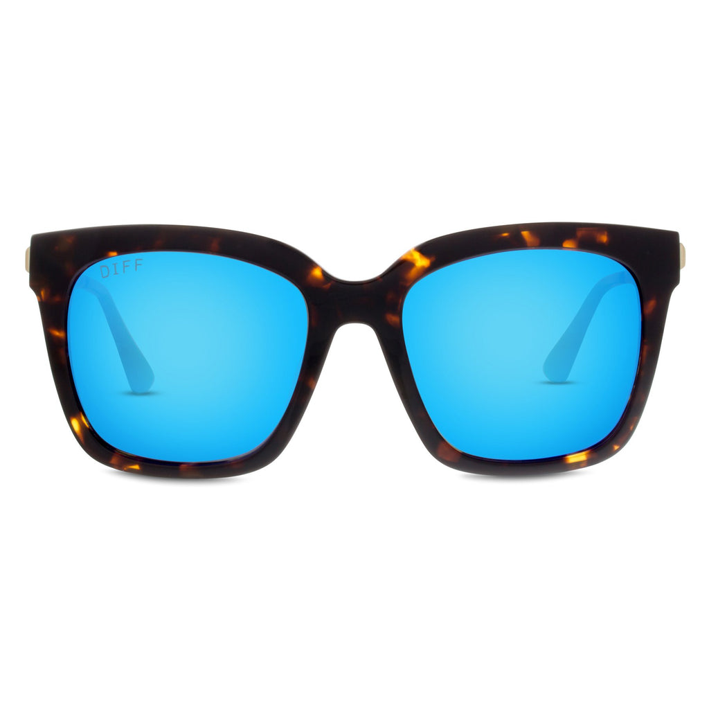 Bella Square Sunglasses | Tortoise Frames & Blue Mirror Lenses – DIFF ...
