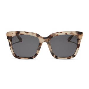 diff eyewear bella square sunglasses with a cream tortoise frame and grey lenses front view