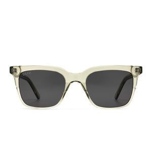 Billie sunglasses with olive crystal frame and grey lens-front view