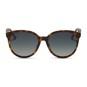 diff eyewear cosmo round sunglasses with a amber tortoise frame and steel gradient polarized lenses front view