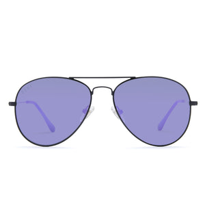 diff eyewear cruz black frame purple mirror lenses sunglasses front view