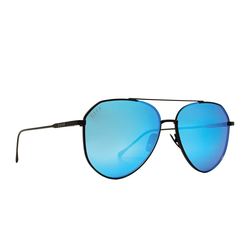 Dash Aviator Sunglasses Matte Black Frames & Blue MirrorLenses DIFF