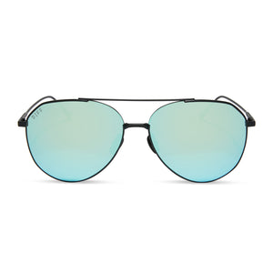 diff eyewear dash aviator sunglasses with matte black frame and blue mirror polarized lens front view