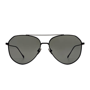 diff eyewear dash aviator sunglasses with matte black frame and solid grey polarized lens front view