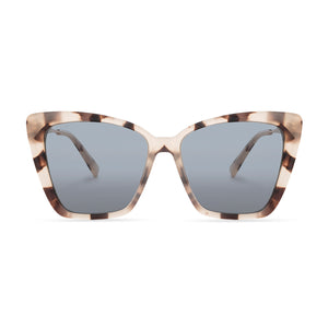 DIFF Eyewear Womens Cat Eye Sunglasses with a cream tortoise acetate frame and grey lenses front view