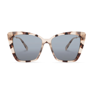 DIFF Eyewear Womens Cat Eye Sunglasses with a cream tortoise acetate frame and grey lenses front view