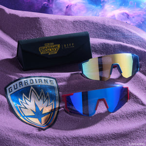 lifestyle - marvel studios guardians of the galaxy x diff eyewear team suit shield sunglasses collection with case and guardians badge