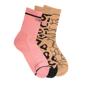 CREW SOCK TRIO - ABSTRACT CIRCLES + LEOPARD + PINK flatlay