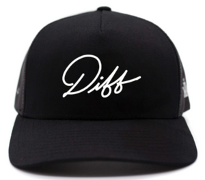DIFF Trucker Hat Black + White Cursive