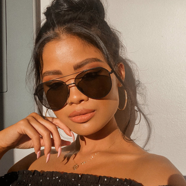 customer content - woman wearing the Dash Matte Black and Solid Grey womens aviator sunglasses from DIFF Eyewear