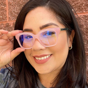 DIFF Bella Bluelight Glasses Azalea Pink Crystal Frame Blue Light Blocking Lens Bella XS Square Glasses | Blush Crystal & Blue Light  main image 3