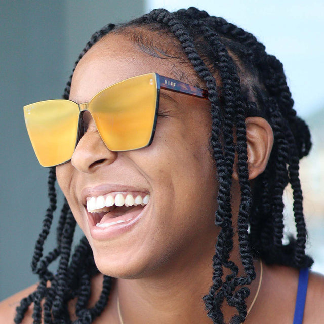 customer content - gracefullyfitmama diff goldie dark orange tortoise frame gold mirror sunglasses