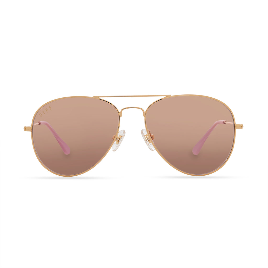 Cruz Aviator Sunglasses | Gold & Cherry Blossom Mirror Lenses | DIFF ...