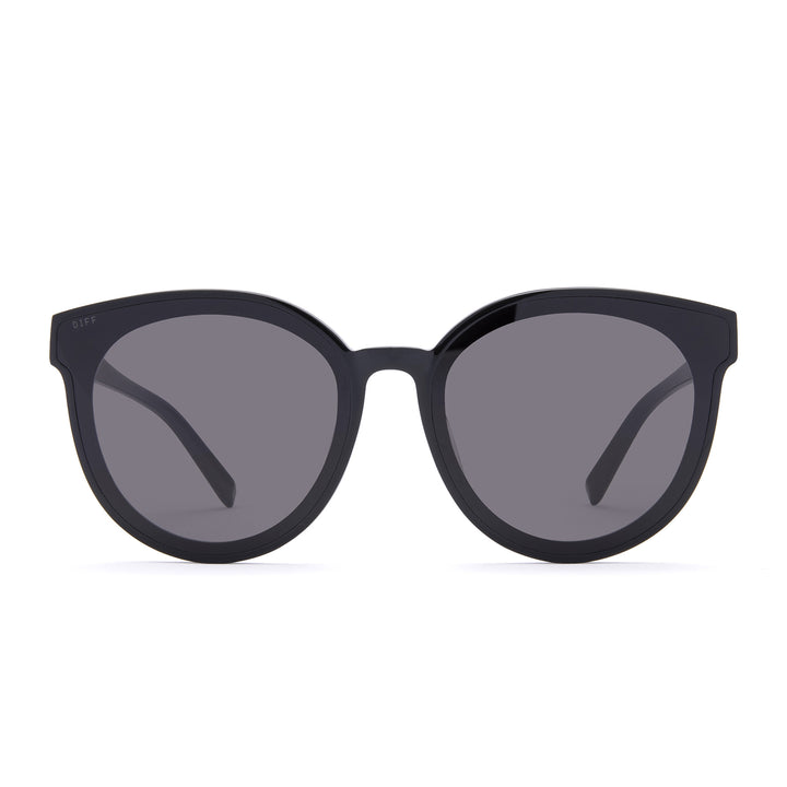 Gemma Round Sunglasses Black & Solid Grey Lenses DIFF Eyewear