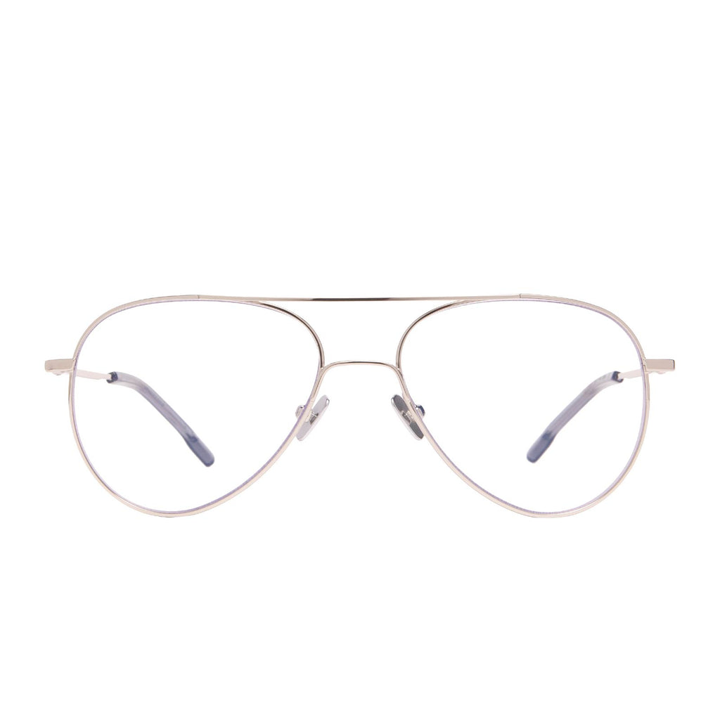 Karter Aviator Glasses | Silver & Clear Blue Light Technology | DIFF ...