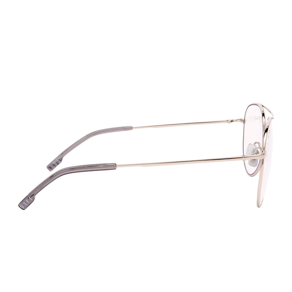 Karter Aviator Glasses | Silver & Clear Blue Light Technology | DIFF ...