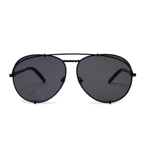 diff eyewear koko aviator sunglasses with a matte black metal frame and grey lenses front view