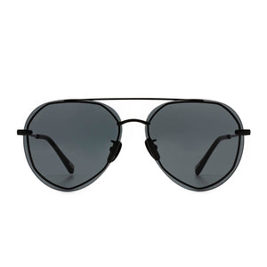 diff eyewear lenox aviator sunglasses with a black metal frame and grey lenses front view