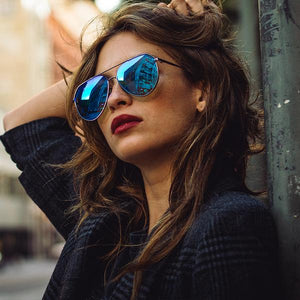 Blue Mirrored Aviator Sunglasses with Polarized Lenses