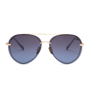 diff eyewear lenox aviator sunglasses with a gold metal frame and blue gradient polarized lenses front view