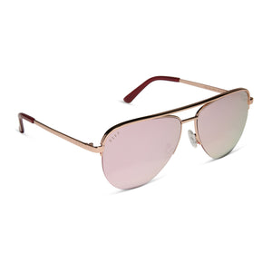 Tate Aviator Sunglasses | Rose Gold & Cherry Blossom Mirror | DIFF Eyewear