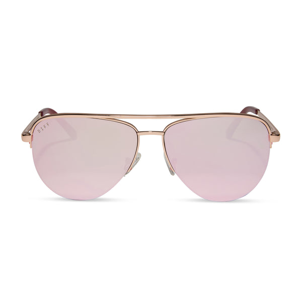 tate - rose gold + cherry blossom mirror sunglasses