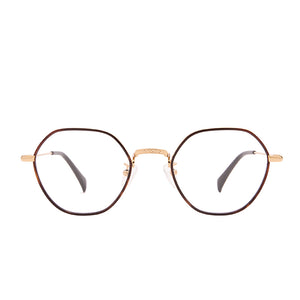 diff eyewear ridley round glasses with a gold frame and blue light technology or prescription lenses front view