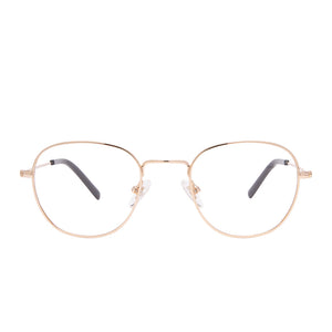 diff eyewear sage round glasses with a gold metal frame and blue light technology or prescription lenses front view