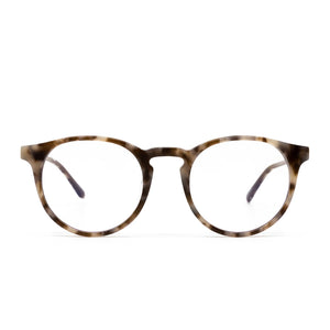 diff eyewear sawyer round sunglasses with a mocha tortoise frame and blue light technology lenses front view
