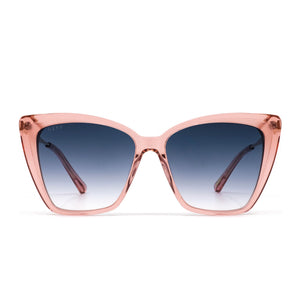 BECKY II sunglasses with light pink crystal frames and blu gradient lens front view