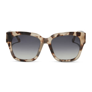 Bella II sunglasses in with cream tortoise frames and grey gradient lens front view